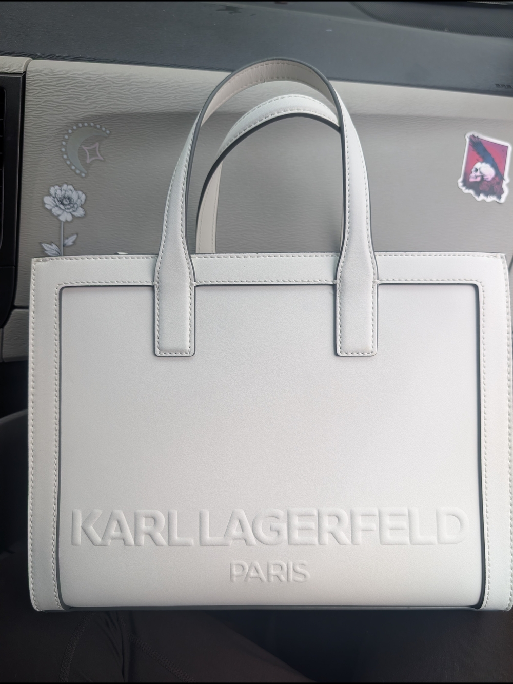 Karl Lagerfeld Paris White Embossed Tote Bag